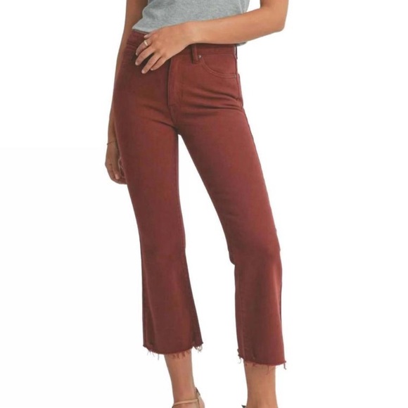 JBD High Rise Crop Flare with Distressed Hem in Ruby - Picture 1 of 4